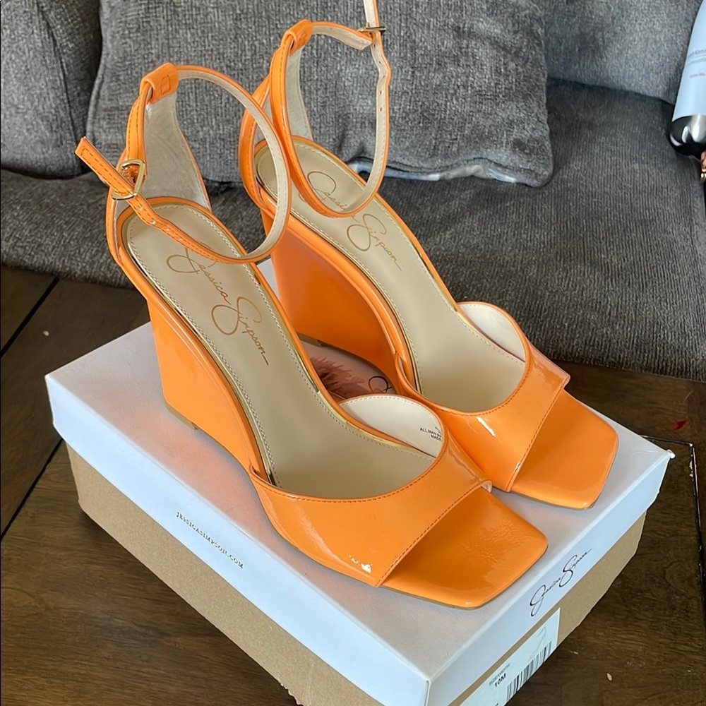 Jessica Simpson LEEHI Orange Wedge Sandals